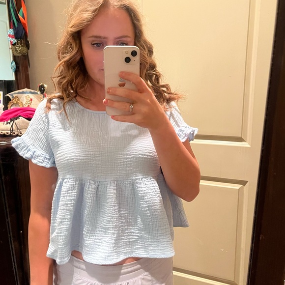 Light Blue Ruffle Sleeve Top - Picture 1 of 2